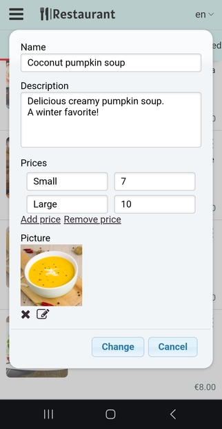 Easily add description, picture, or multiple prices