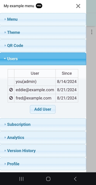 Manage the list of users who can edit your Dishtup digital menu