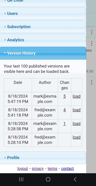 All the versions of your menu are stored and can be restored