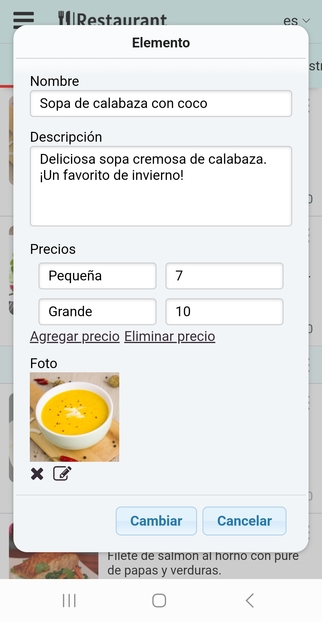 Agregue fácilmente una descripción, una imagen o varios precios