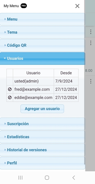 Gestiona la lista de usuarios que pueden modificar tu menú digital Dishtup