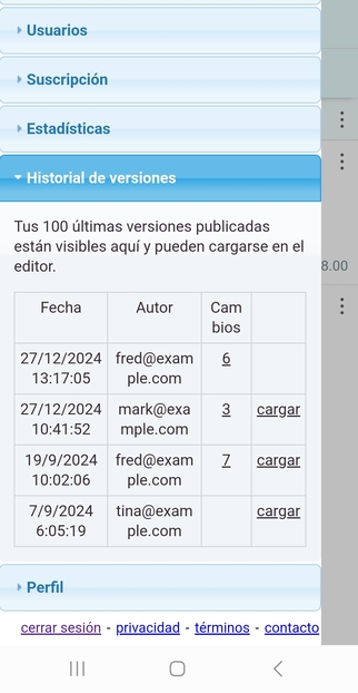Todas las versiones de tu menú están almacenadas y pueden ser restauradas