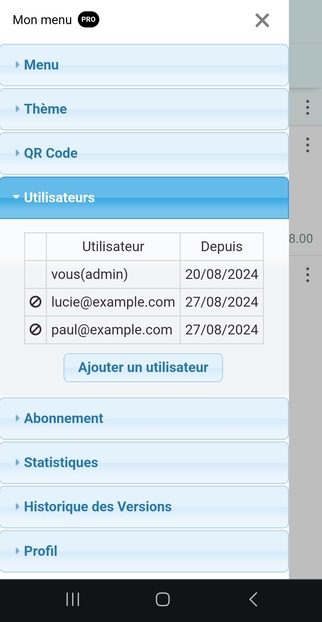 Gérez la liste des utilisateurs qui peuvent modifier votre menu numérique Dishtup